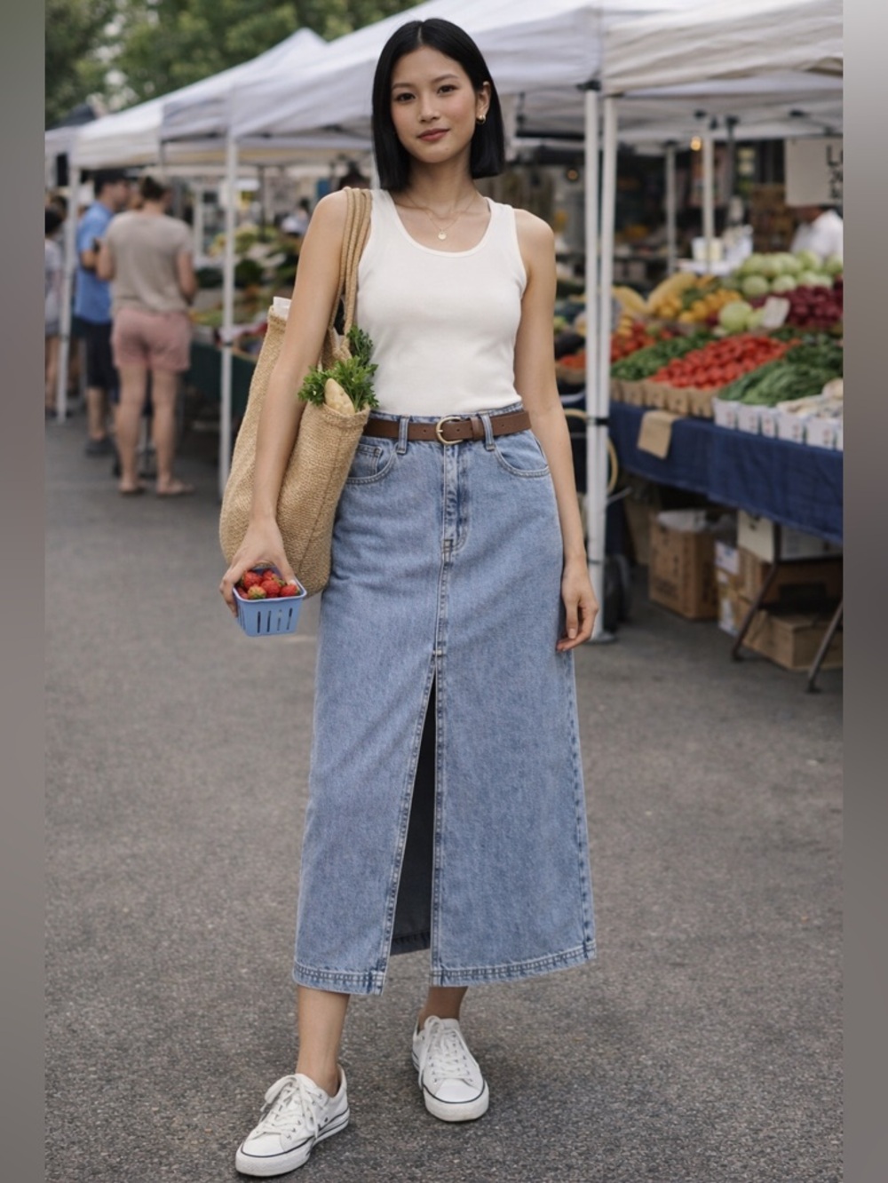 NWT denim maxi skirt Frank and Oak large jean cotton skirt front slit pockets